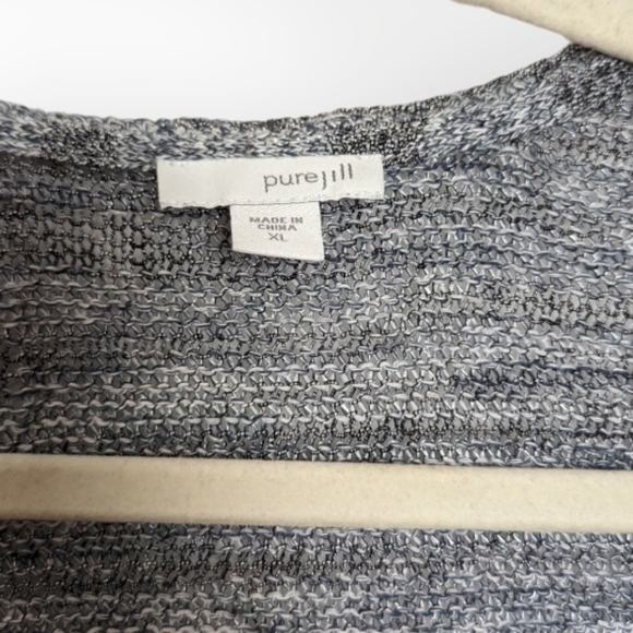 J. Jill PureJill Grey Marled Open Front Knit Cardigan Drop Shoulder Sweater XL - Picture 6 of 7